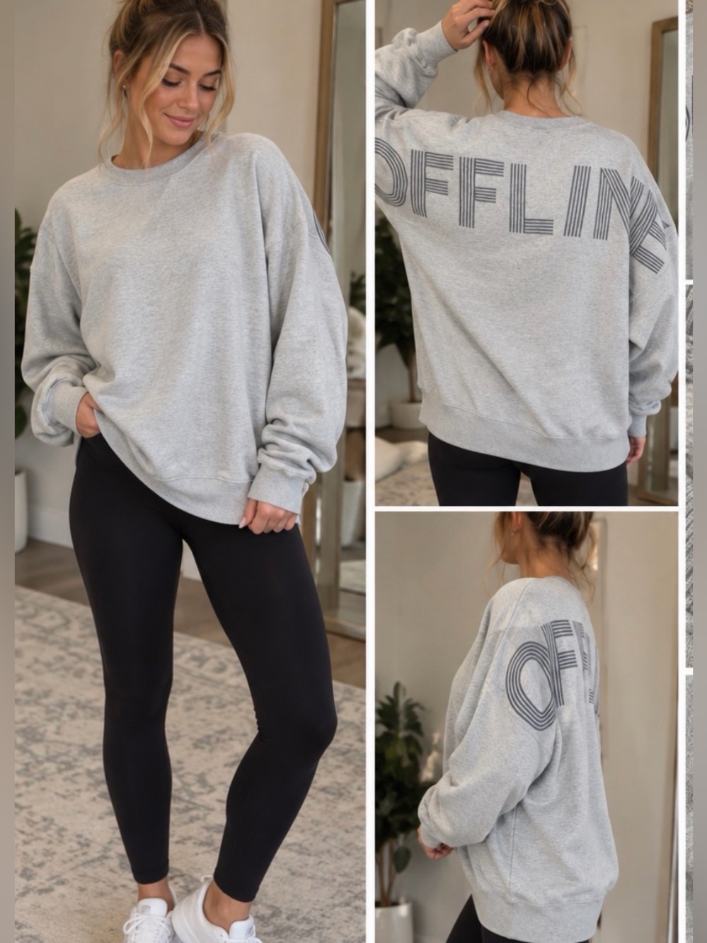 Aerie OFFLINE Oversized Spirit Jersey Crewneck Sweatshirt Gray M